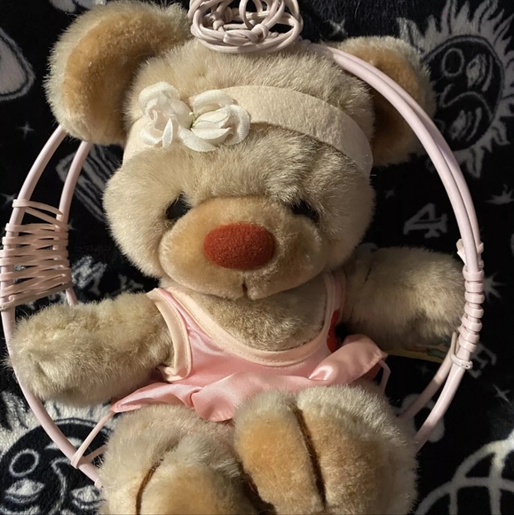 Pink Wicker Swing Teddy Bear Storybook Original Vintage Dan Dee Plush 10” Toy - Picture 2 of 8